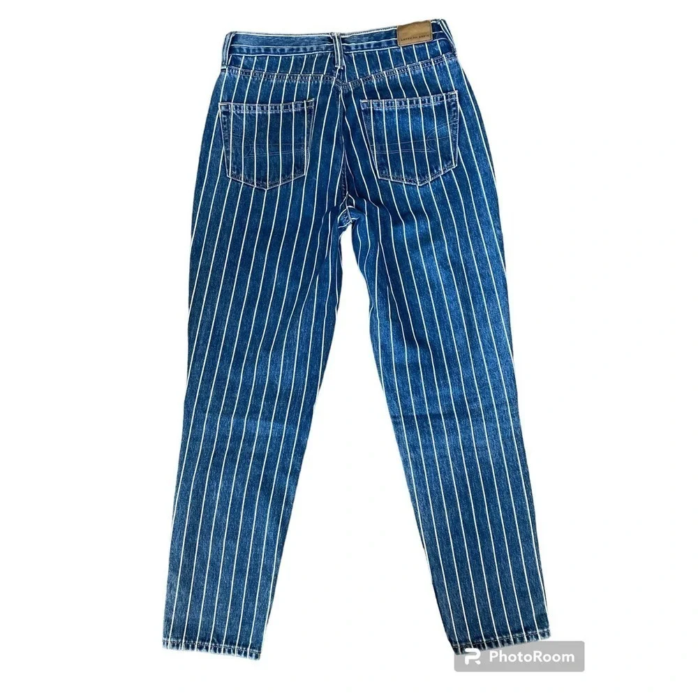 American Eagle High Rise Mom Jean Carpenter Painter Stripe Size 0 SHORT